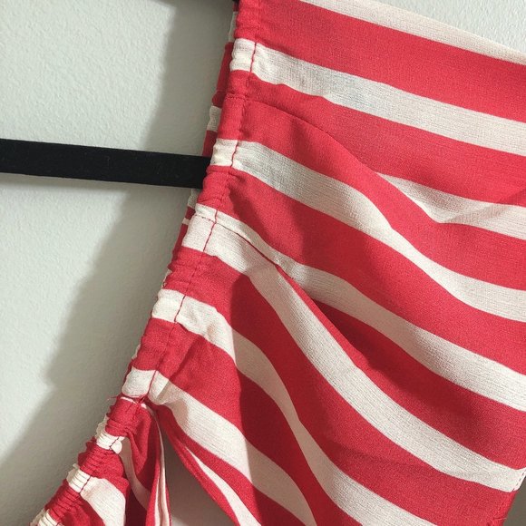 NWT Hayden Los Angeles Vertical Striped Off Shoulder Red Cream Top L - Picture 4 of 6